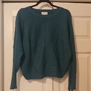 Blue Crew Neck Sweater with Ribbed Trim